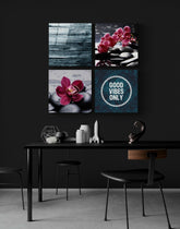 Orchids and Stones Quadro Glass Wall Art.